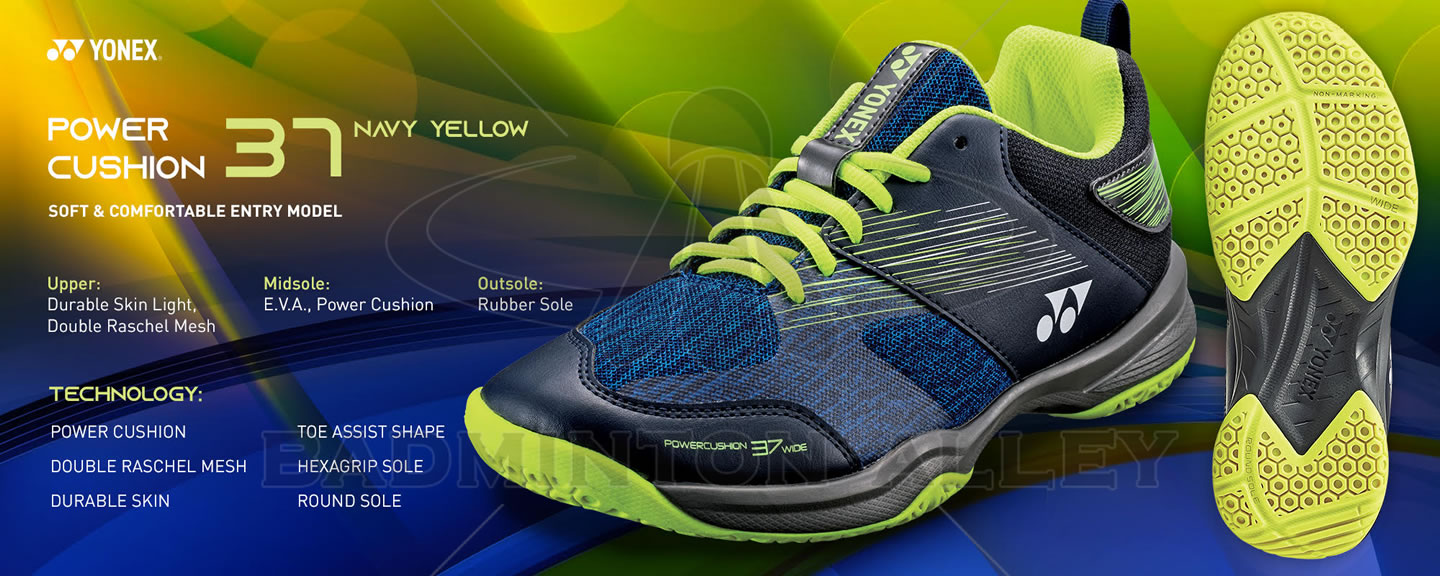 Yonex Power Cushion 37 Wide Navy Yellow Badminton Shoes
