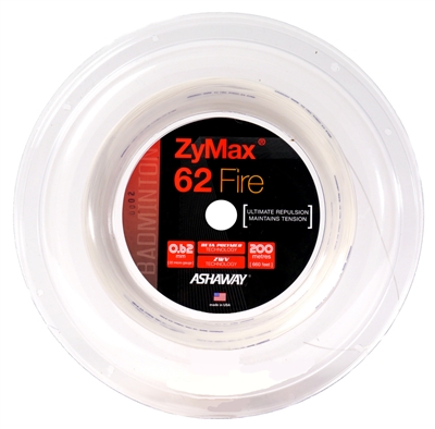 Ashaway ZyMax 62 Fire (0.62mm) 200m/660ft Badminton String Reel - White