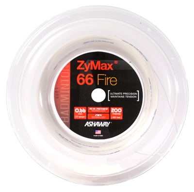 Ashaway ZyMax 66 Fire (0.66mm) 200m/660ft Badminton String Reel - White