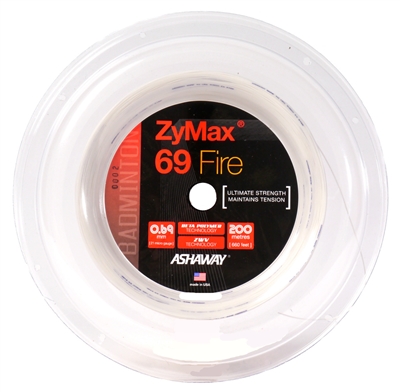 Ashaway ZyMax 69 Fire (0.69mm) 200m/660ft Badminton String Reel - White