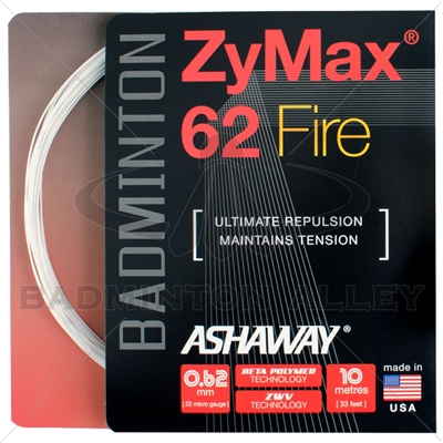 Ashaway ZyMax 62 Fire (0.62mm) Badminton String - White