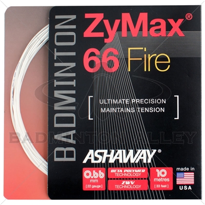 Ashaway ZyMax 66 Fire (0.66mm) Badminton String - White