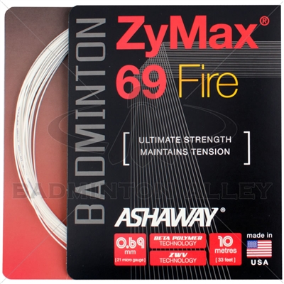 Ashaway ZyMax 69 Fire (0.69mm) Badminton String - White
